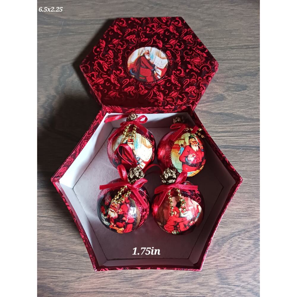 Vintage Christmas Decoupage Ornaments set of 4